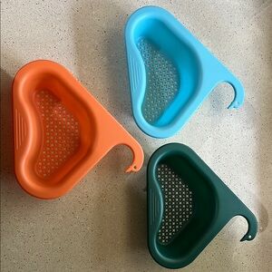 Set of Three Corner Sink Strainers - Orange, Blue, Green